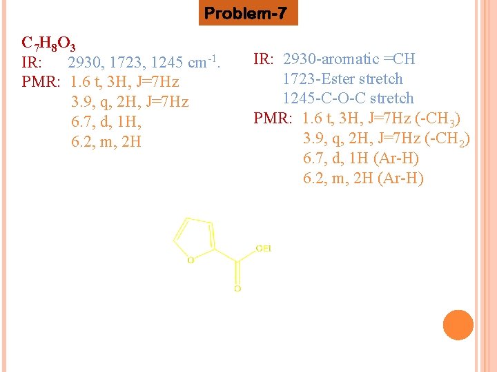 Problem-7 C 7 H 8 O 3 IR: 2930, 1723, 1245 cm-1. PMR: 1.