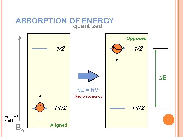 ABSORPTION OF ENERGY quantized Opposed -1/2 DE DE = hn Radiofrequency +1/2 Applied Field