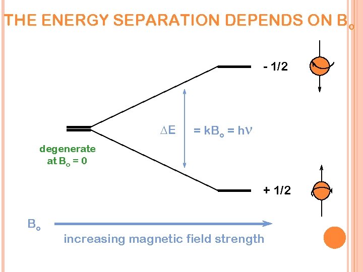 THE ENERGY SEPARATION DEPENDS ON Bo - 1/2 DE = k. Bo = hn