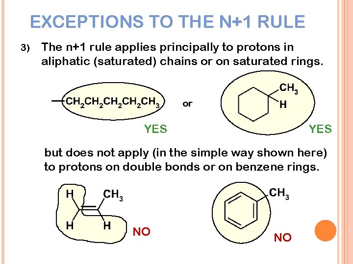 EXCEPTIONS TO THE N+1 RULE 3) The n+1 rule applies principally to protons in