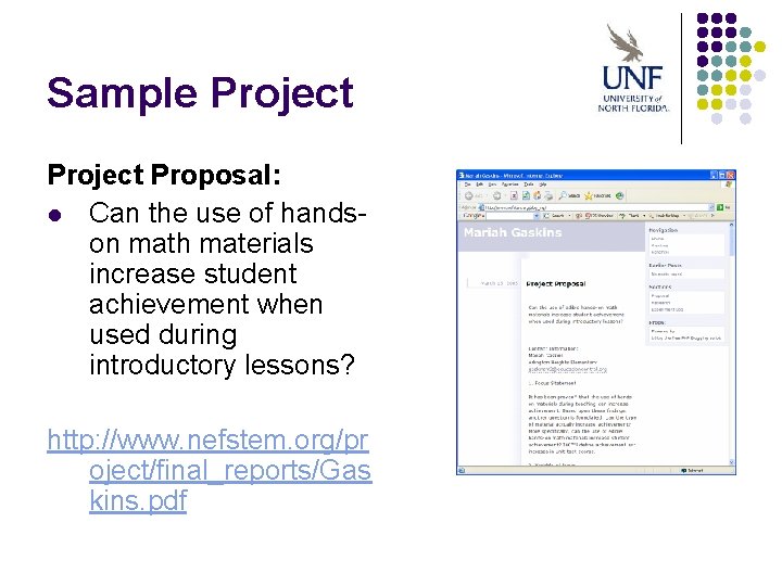 Sample Project Proposal: l Can the use of handson math materials increase student achievement