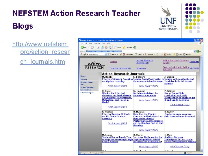 NEFSTEM Action Research Teacher Blogs http: //www. nefstem. org/action_resear ch_journals. htm 
