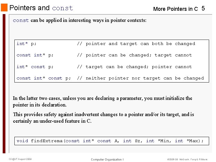 Pointers and const More Pointers in C 5 const can be applied in interesting