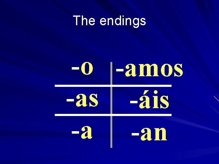 The endings -o -amos -as -áis -a -an 