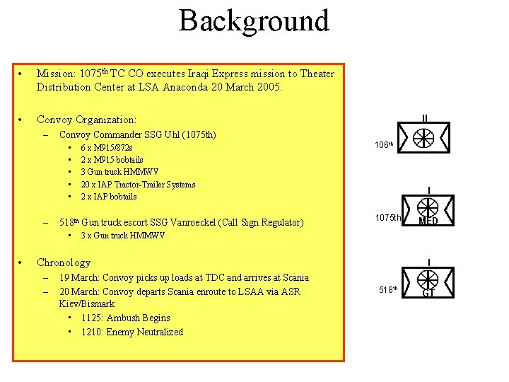 Background • Mission: 1075 th TC CO executes Iraqi Express mission to Theater Distribution