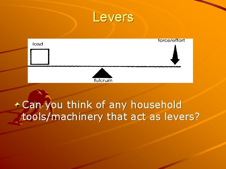 Levers Can you think of any household tools/machinery that act as levers? 