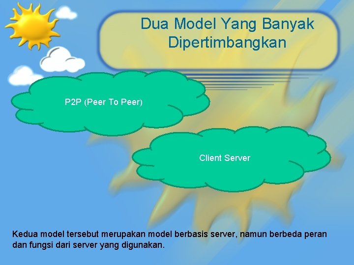 Dua Model Yang Banyak Dipertimbangkan P 2 P (Peer To Peer) Client Server Kedua