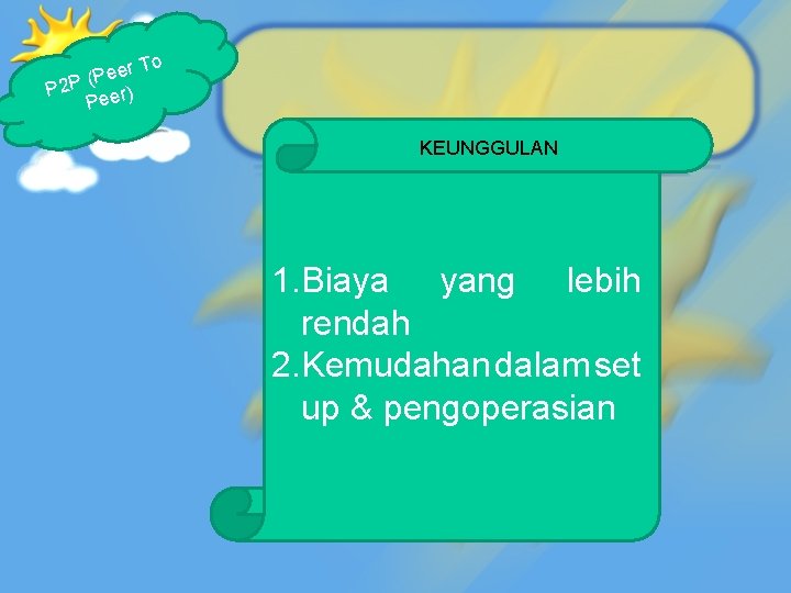 o er T e P ( P 2 P er) Pe KEUNGGULAN 1. Biaya