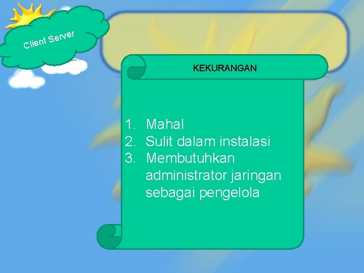 ver er S t n Clie KEKURANGAN 1. Mahal 2. Sulit dalam instalasi 3.