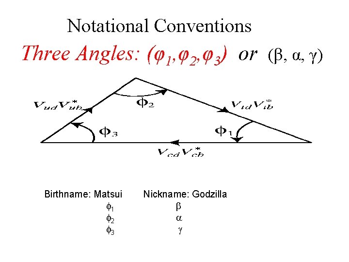 Notational Conventions Three Angles: (φ1, φ2, φ3) or (β, α, γ) Birthname: Matsui f