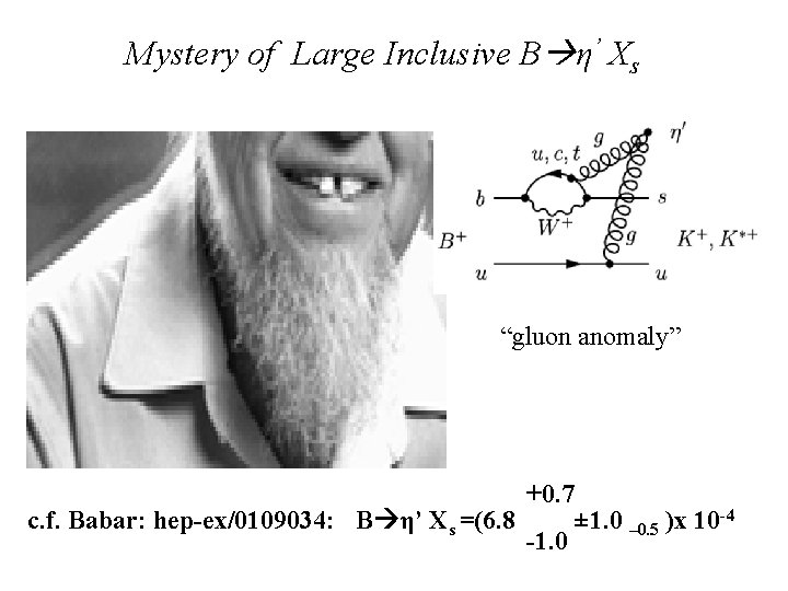 Mystery of Large Inclusive B η’ Xs “gluon anomaly” c. f. Babar: hep-ex/0109034: B