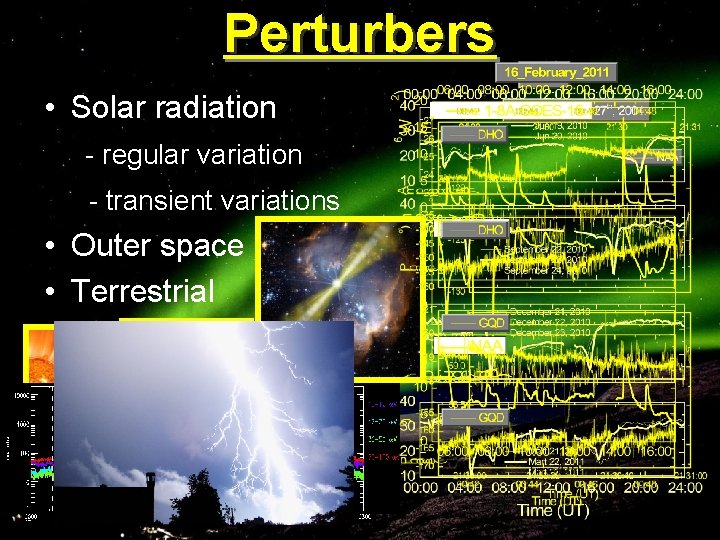 Perturbers • Solar radiation - regular variation - transient variations • Outer space •
