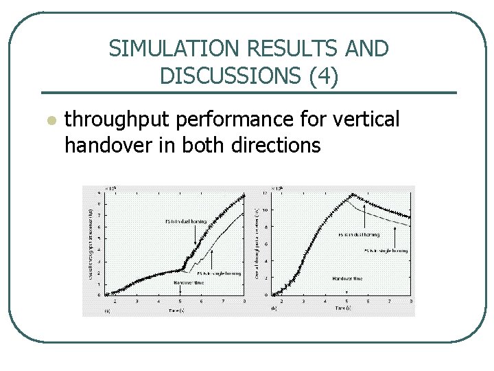 SIMULATION RESULTS AND DISCUSSIONS (4) l throughput performance for vertical handover in both directions