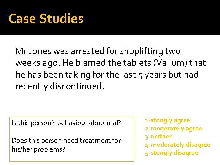 Case Studies Mr Jones was arrested for shoplifting two weeks ago. He blamed the
