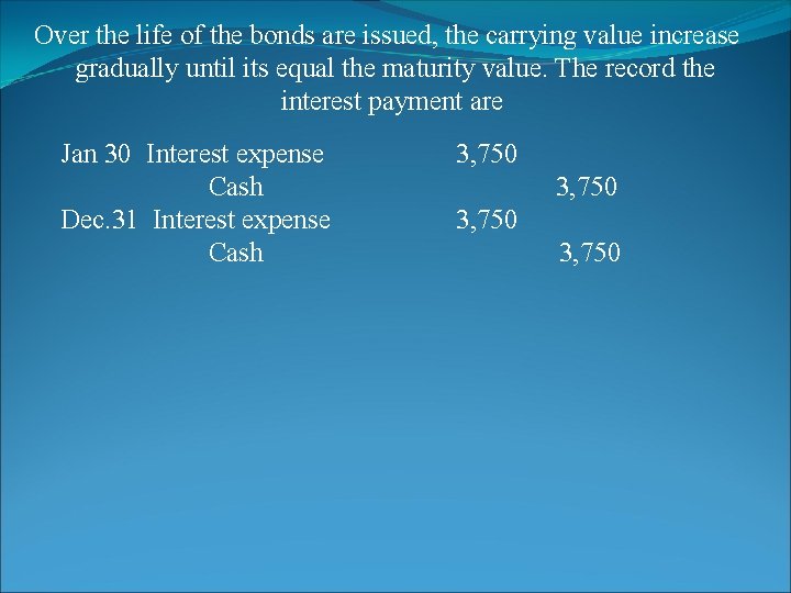 Over the life of the bonds are issued, the carrying value increase gradually until