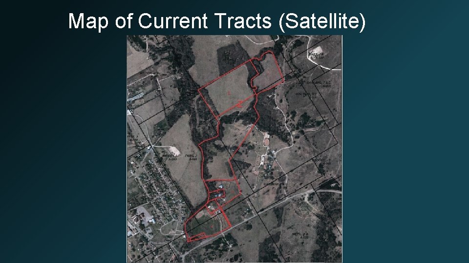 Map of Current Tracts (Satellite) Satelite image overlaid by tract boundaries. 