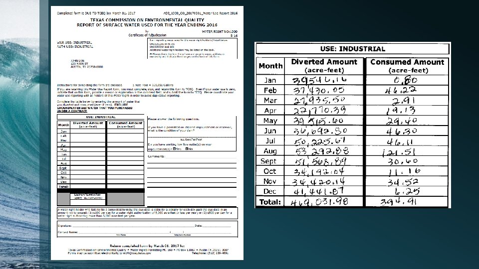 Example: Industrial, Mining Industrial or Mining WUR completed 