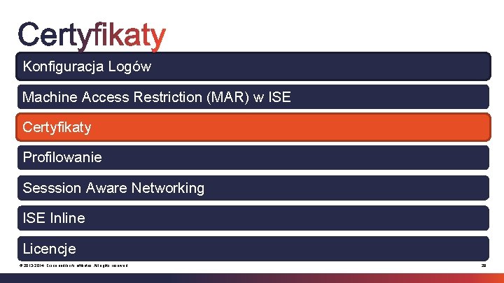 Konfiguracja Logów Machine Access Restriction (MAR) w ISE Certyfikaty Profilowanie Sesssion Aware Networking ISE