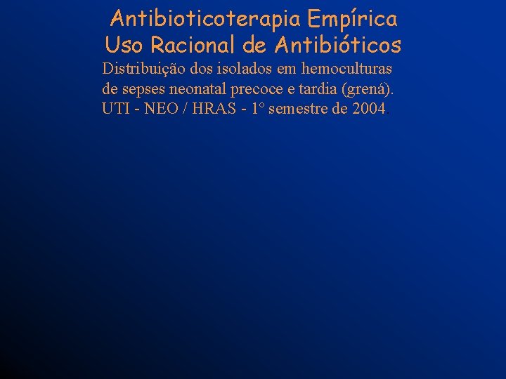 Antibioticoterapia Empírica Uso Racional de Antibióticos Distribuição dos isolados em hemoculturas de sepses neonatal