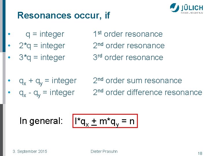 Resonances occur, if • • • q = integer 2*q = integer 3*q =