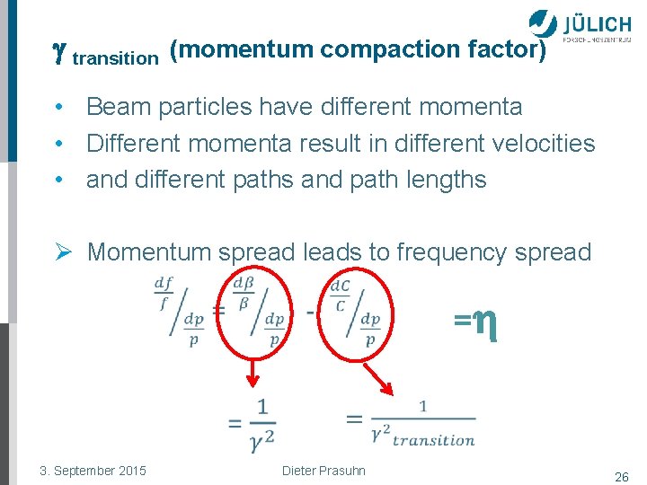 g transition (momentum compaction factor) • Beam particles have different momenta • Different momenta