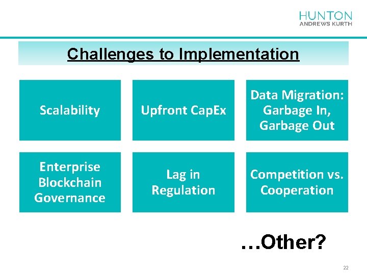 Challenges to Implementation Scalability Upfront Cap. Ex Data Migration: Garbage In, Garbage Out Enterprise