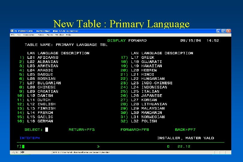 New Table : Primary Language New Table : Primary Language