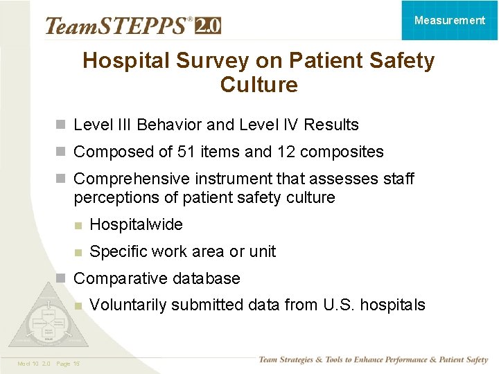 Measurement Hospital Survey on Patient Safety Culture n Level III Behavior and Level IV