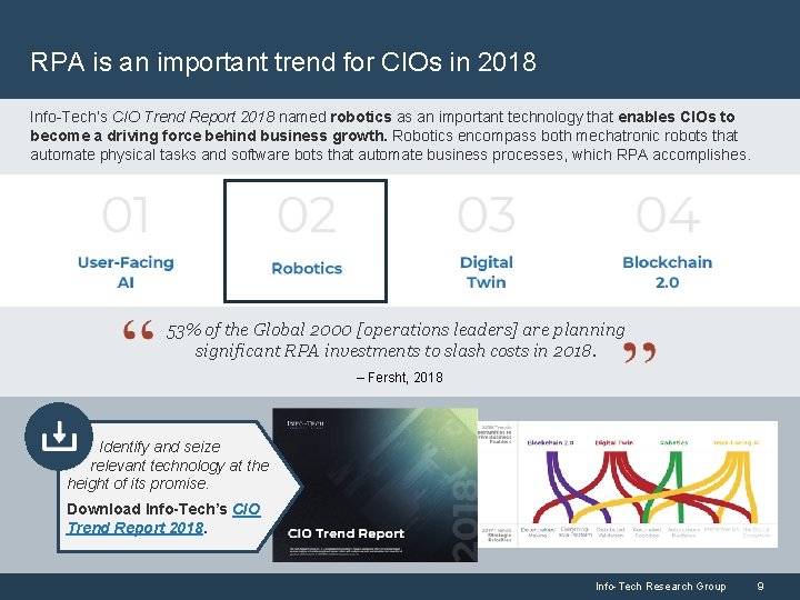 RPA is an important trend for CIOs in 2018 Info-Tech’s CIO Trend Report 2018