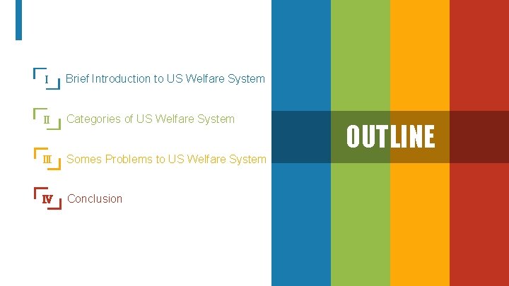 Ⅰ Brief Introduction to US Welfare System Ⅱ Categories of US Welfare System Ⅲ