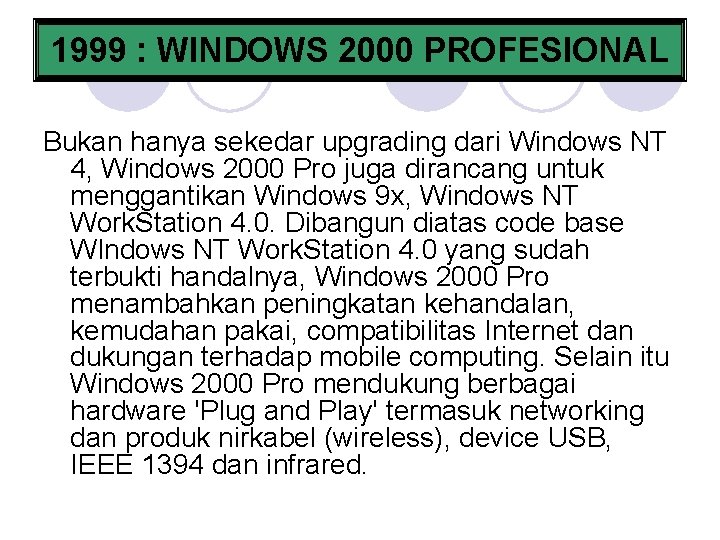 1999 : WINDOWS 2000 PROFESIONAL Bukan hanya sekedar upgrading dari Windows NT 4, Windows