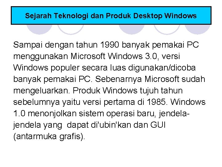 Sejarah Teknologi dan Produk Desktop Windows Sampai dengan tahun 1990 banyak pemakai PC menggunakan