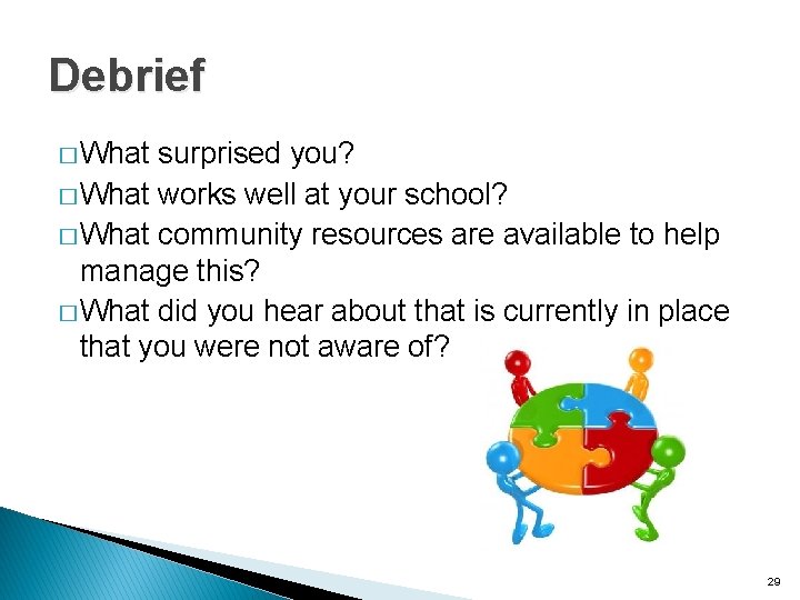 Debrief � What surprised you? � What works well at your school? � What
