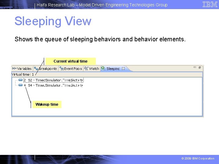 Haifa Research Lab – Model Driven Engineering Technologies Group Sleeping View Shows the queue