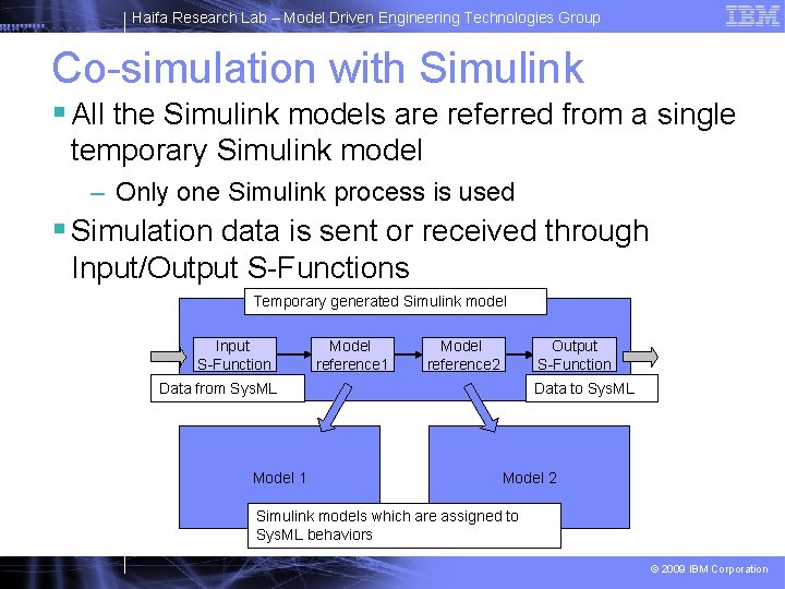 Haifa Research Lab – Model Driven Engineering Technologies Group Co-simulation with Simulink § All