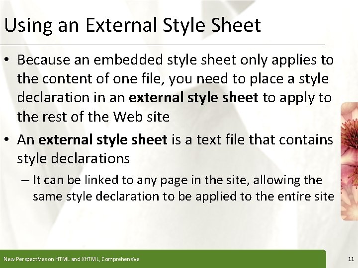 Using an External Style Sheet XP • Because an embedded style sheet only applies