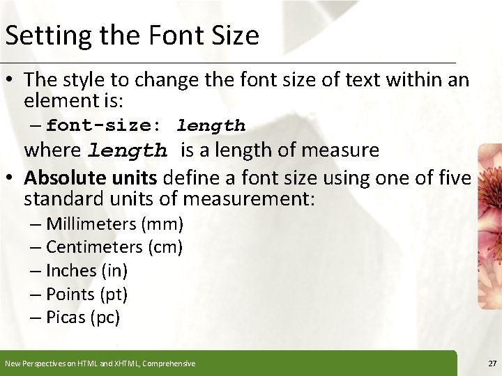 Setting the Font Size XP • The style to change the font size of
