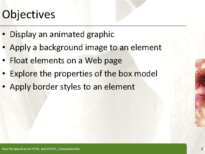 Objectives • • • XP Display an animated graphic Apply a background image to