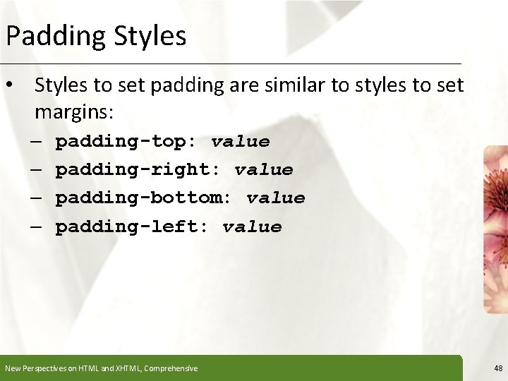Padding Styles XP • Styles to set padding are similar to styles to set