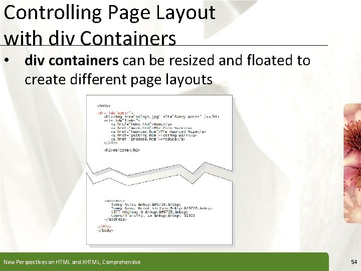 Controlling Page Layout with div Containers XP • div containers can be resized and