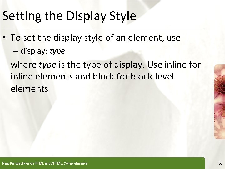 Setting the Display Style XP • To set the display style of an element,