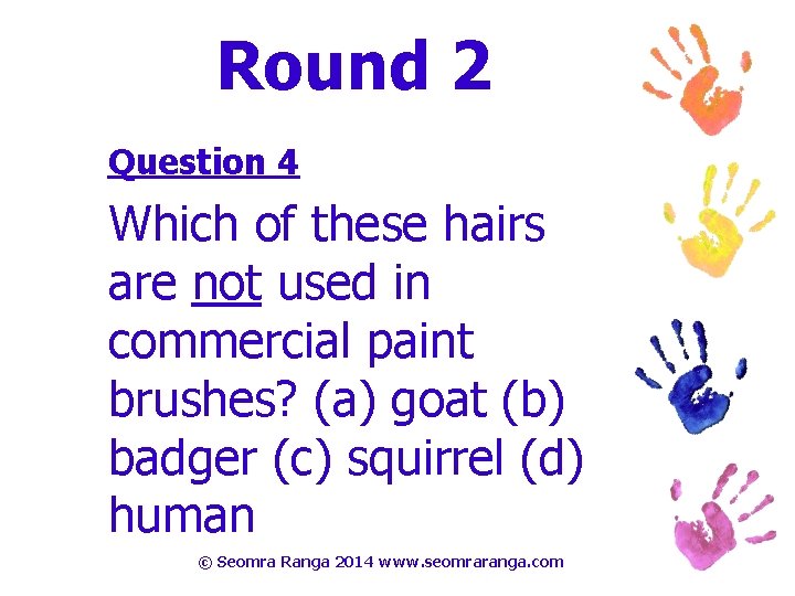 Round 2 Question 4 Which of these hairs are not used in commercial paint