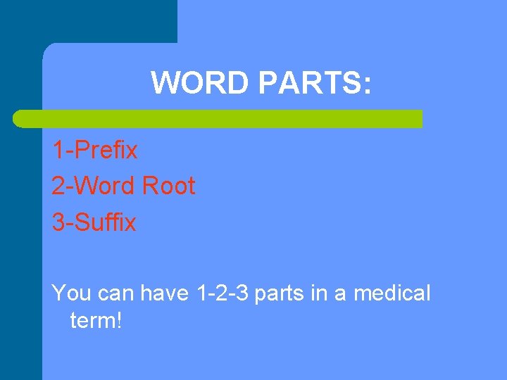 Medical Terminology OBJECTIVES l Define prefixes suffixes and