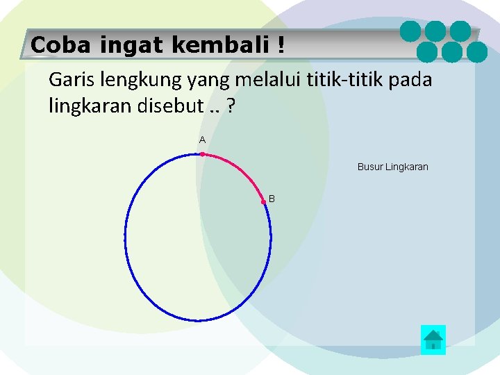 Coba ingat kembali ! Garis lengkung yang melalui titik-titik pada lingkaran disebut. . ?