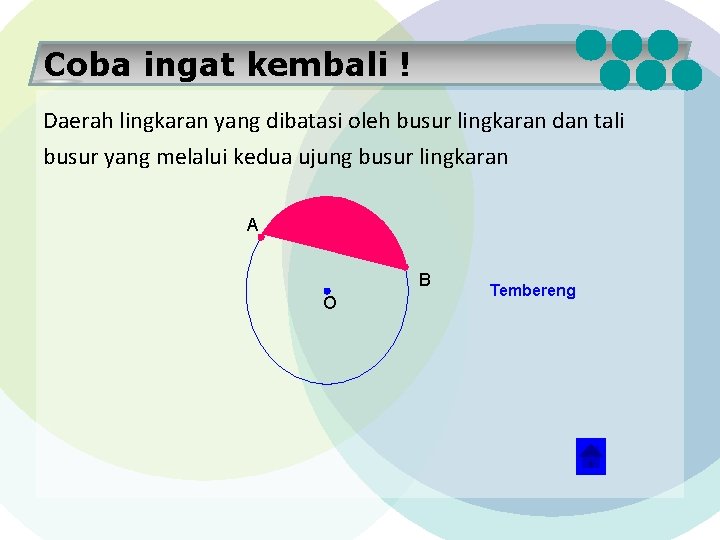 Coba ingat kembali ! Daerah lingkaran yang dibatasi oleh busur lingkaran dan tali busur