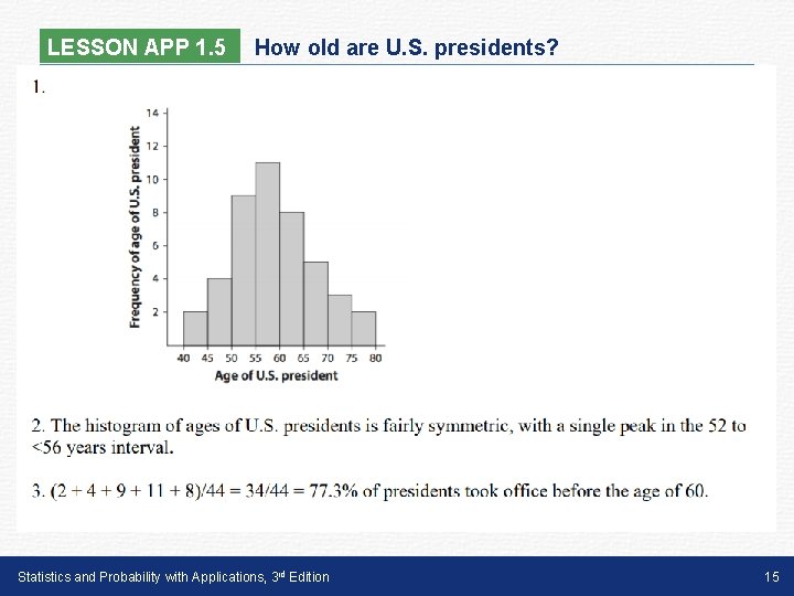 LESSON APP 1. 5 How old are U. S. presidents? Statistics and Probability with