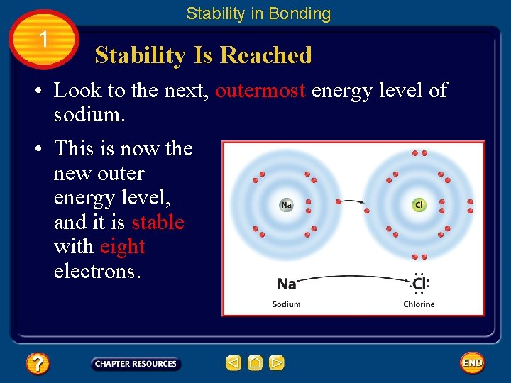 Stability in Bonding 1 Stability Is Reached • Look to the next, outermost energy