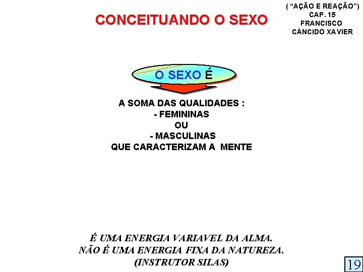 CONCEITUANDO O SEXO ( “AÇÃO E REAÇÃO”) CAP. 15 FRANCISCO C NCIDO XAVIER O
