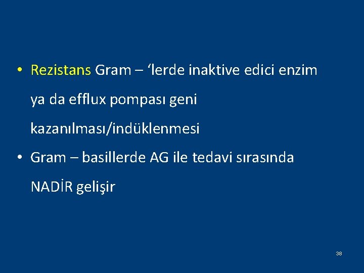  • Rezistans Gram – ‘lerde inaktive edici enzim ya da efflux pompası geni