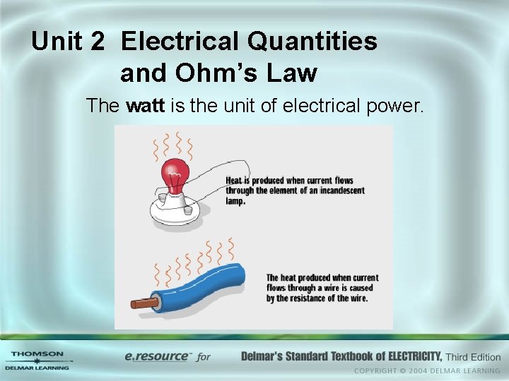 Unit 2 Electrical Quantities and Ohm’s Law The watt is the unit of electrical
